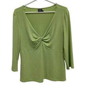 Vintage Y2K Tribal Womens Babydoll Top‎ XL Lime Green V Neck 3/4 Sleeve Retro